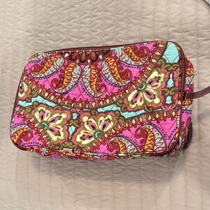 Vera Bradley Pink and Green Patterned Cosmetic Bag